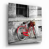 Red Bicycle Glass Wall Art.